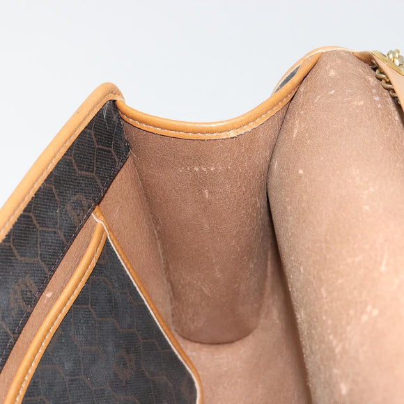 Christian Dior Honeycomb Canvas Chain Shoulder Bag PVC Black Gold Auth BA13044