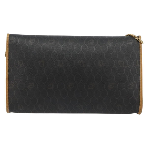 Christian Dior Honeycomb Canvas Chain Shoulder Bag PVC Black Gold Auth BA13044