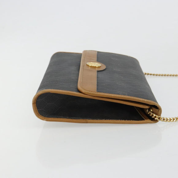 Christian Dior Honeycomb Canvas Chain Shoulder Bag PVC Black Gold Auth BA13044