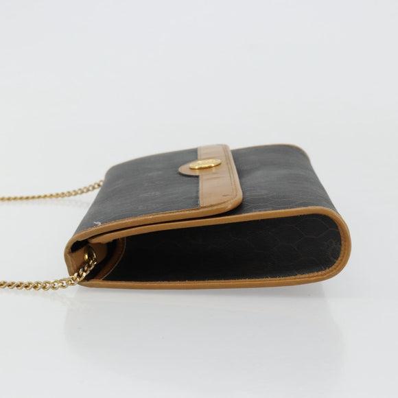 Christian Dior Honeycomb Canvas Chain Shoulder Bag PVC Black Gold Auth BA13044