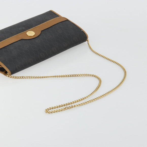 Christian Dior Honeycomb Canvas Chain Shoulder Bag PVC Black Gold Auth BA13044