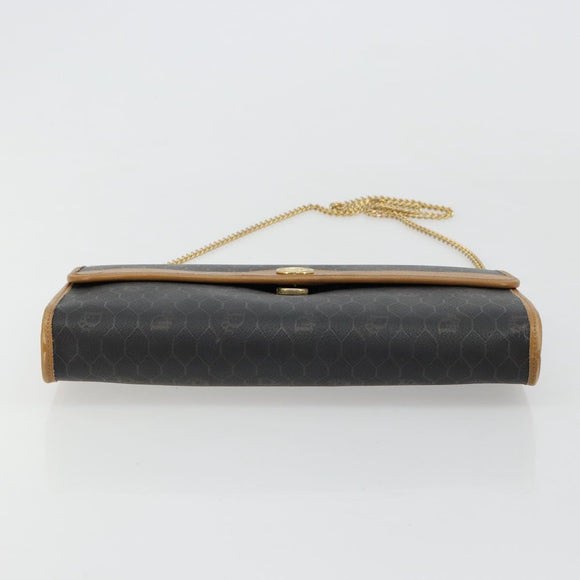 Christian Dior Honeycomb Canvas Chain Shoulder Bag PVC Black Gold Auth BA13044