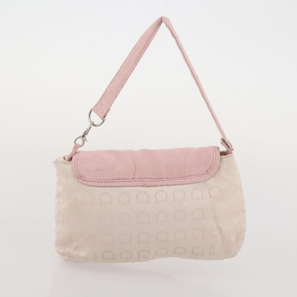 Salvatore Ferragamo Hand Bag Nylon Leather 2 Set White Pink Auth BA13059