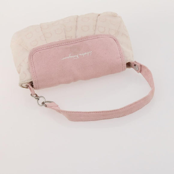 Salvatore Ferragamo Hand Bag Nylon Leather 2 Set White Pink Auth BA13059