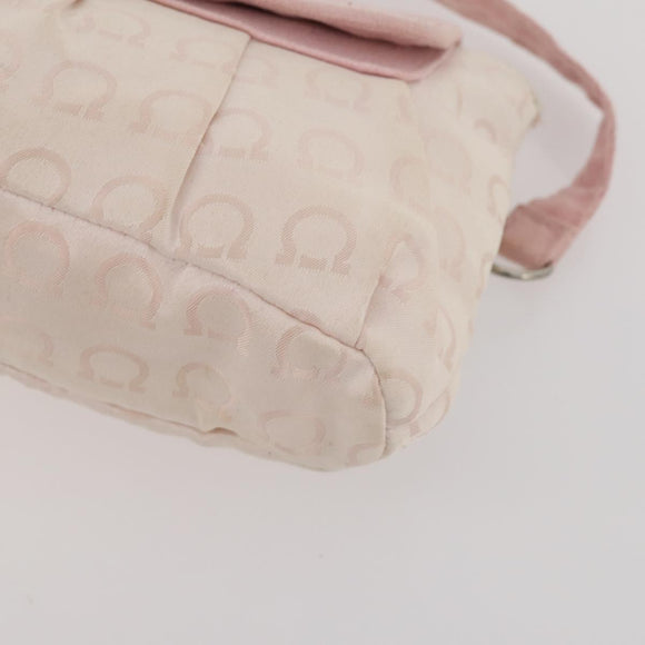 Salvatore Ferragamo Hand Bag Nylon Leather 2 Set White Pink Auth BA13059