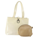 Salvatore Ferragamo Gancini Shoulder Bag Leather 2 Set White Beige Auth BA13060-1