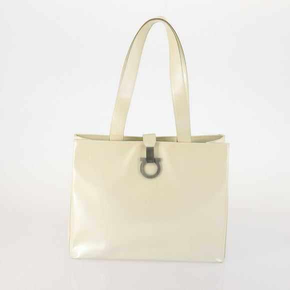 Salvatore Ferragamo Gancini Shoulder Bag Leather 2 Set White Beige Auth BA13060