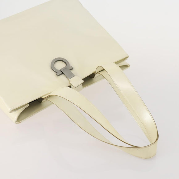 Salvatore Ferragamo Gancini Shoulder Bag Leather 2 Set White Beige Auth BA13060