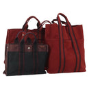HERMES Her Line Handtasche Canvas 4er Set Rot Schwarz Auth BA13063-1