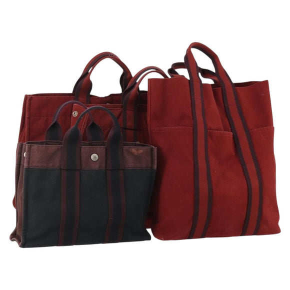 HERMES Her Line Handtasche Canvas 4er Set Rot Schwarz Auth BA13063