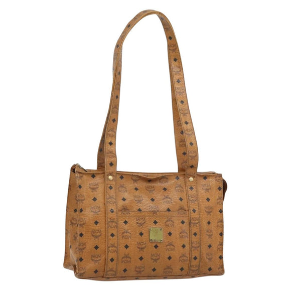 MCM Vicetos Logogram Tote Bag PVC Leather Brown Gold Auth BA13066