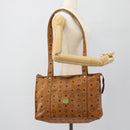 MCM Vicetos Logogram Tote Bag PVC Leather Brown Gold Auth BA13066-22