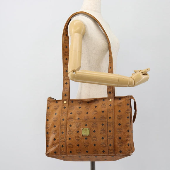 MCM Vicetos Logogram Tote Bag PVC Leather Brown Gold Auth BA13066