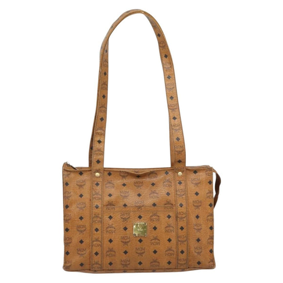 MCM Vicetos Logogram Tote Bag PVC Leather Brown Gold Auth BA13066