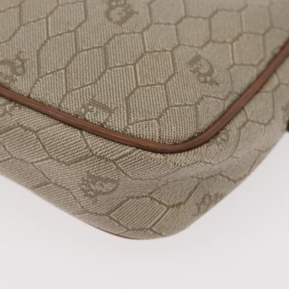 Christian Dior Honeycomb Canvas Schoudertas PVC Beige Zilver Auth BA13067