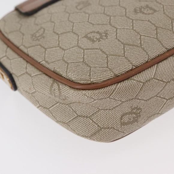Christian Dior Honeycomb Canvas Shoulder Bag PVC Beige Silver Auth BA13067