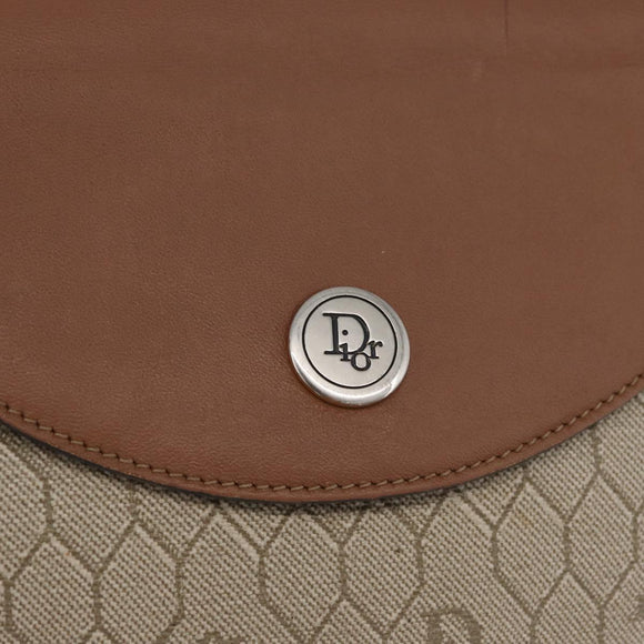 Christian Dior Honeycomb Canvas Schoudertas PVC Beige Zilver Auth BA13067