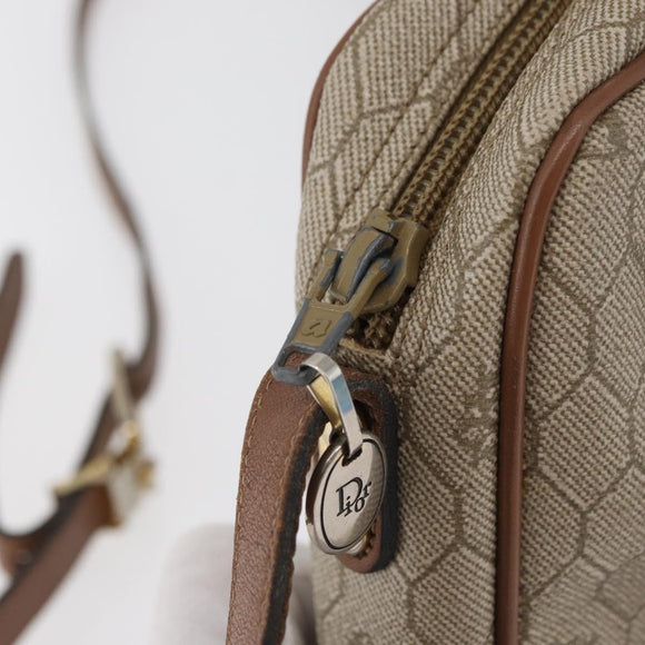 Christian Dior Honeycomb Canvas Schoudertas PVC Beige Zilver Auth BA13067