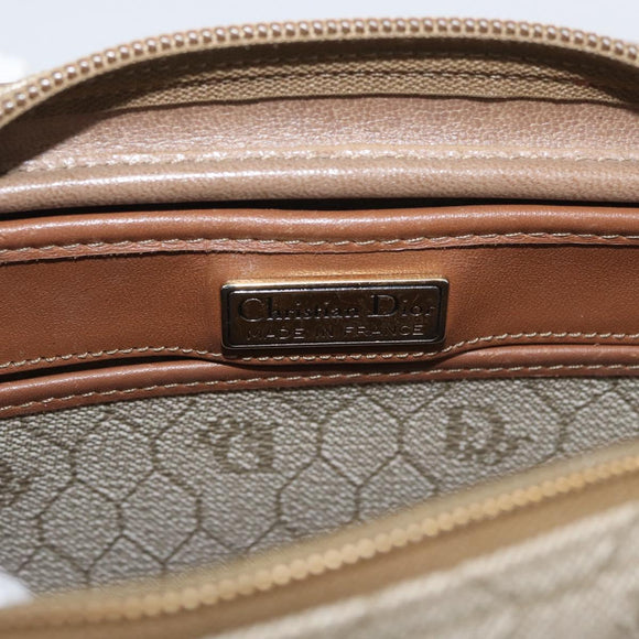 Christian Dior Honeycomb Canvas Schoudertas PVC Beige Zilver Auth BA13067