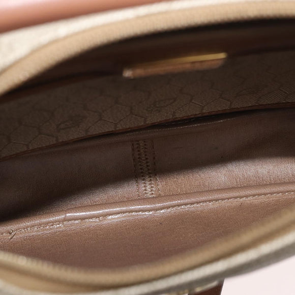 Christian Dior Honeycomb Canvas Schoudertas PVC Beige Zilver Auth BA13067