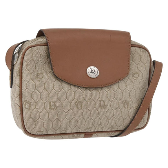 Christian Dior Honeycomb Canvas Schoudertas PVC Beige Zilver Auth BA13067