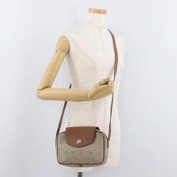 Christian Dior Honeycomb Canvas Schoudertas PVC Beige Zilver Auth BA13067