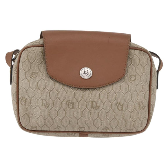 Christian Dior Honeycomb Canvas Schoudertas PVC Beige Zilver Auth BA13067
