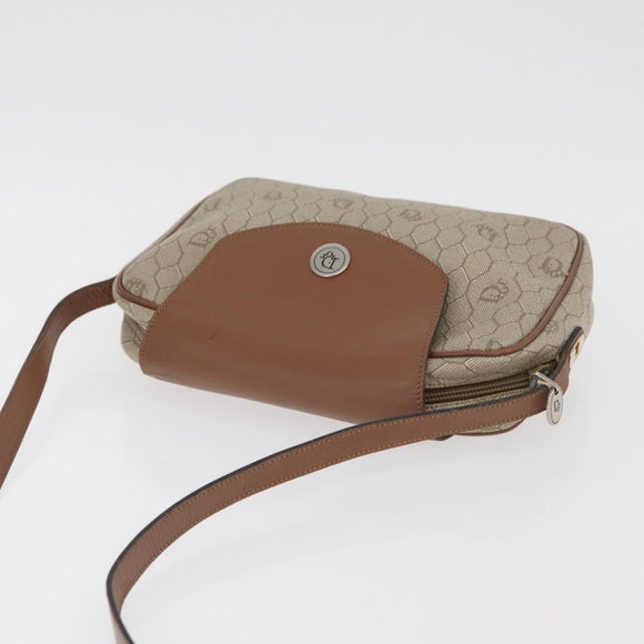 Christian Dior Honeycomb Canvas Schoudertas PVC Beige Zilver Auth BA13067