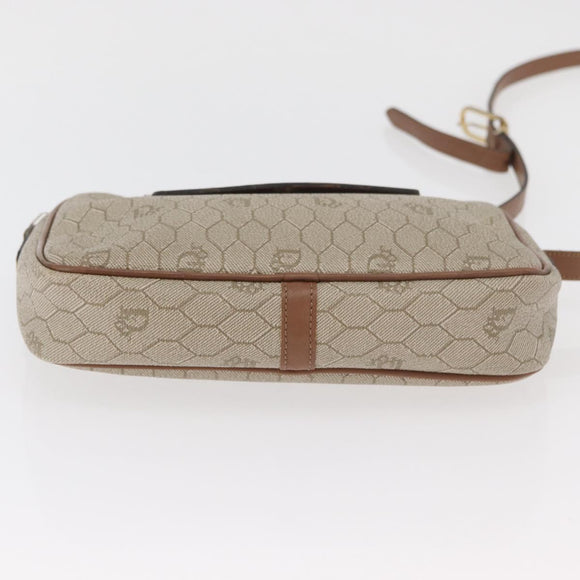 Christian Dior Honeycomb Canvas Schoudertas PVC Beige Zilver Auth BA13067