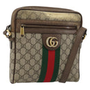 GUCCI GG Supreme Web Sherry Line Schultertasche PVC Beige Gold 547926 Auth BA13068-1