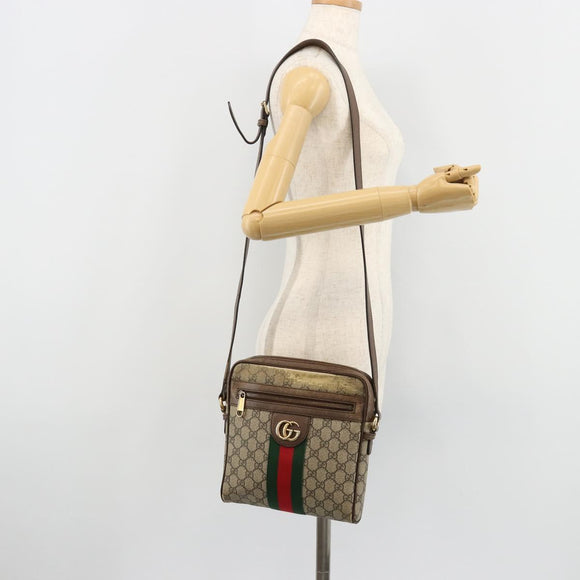 GUCCI GG Supreme Web Sherry Line Schultertasche PVC Beige Gold 547926 Auth BA13068