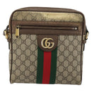 GUCCI GG Supreme Web Sherry Line Schultertasche PVC Beige Gold 547926 Auth BA13068-13