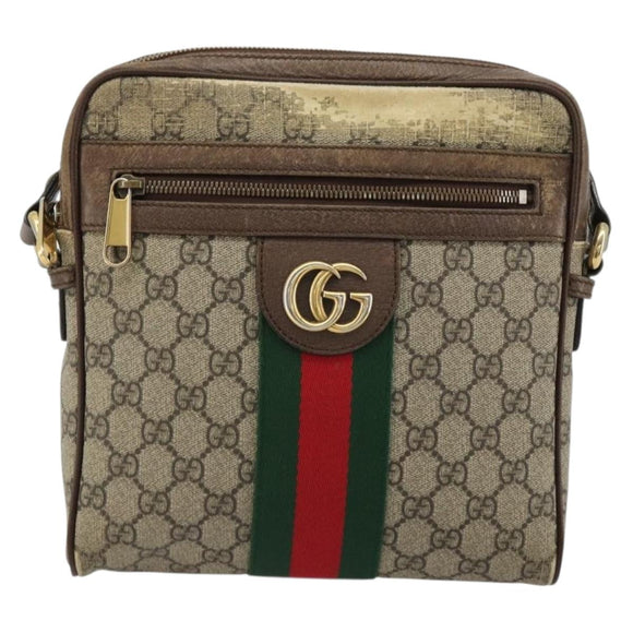 GUCCI GG Supreme Web Sherry Line Schultertasche PVC Beige Gold 547926 Auth BA13068