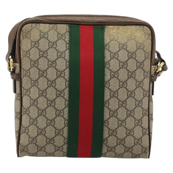 GUCCI GG Supreme Web Sherry Line Schultertasche PVC Beige Gold 547926 Auth BA13068