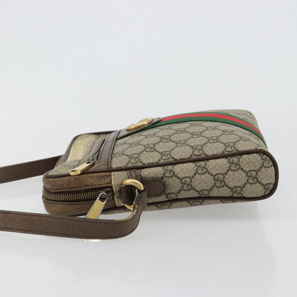 GUCCI GG Supreme Web Sherry Line Schultertasche PVC Beige Gold 547926 Auth BA13068
