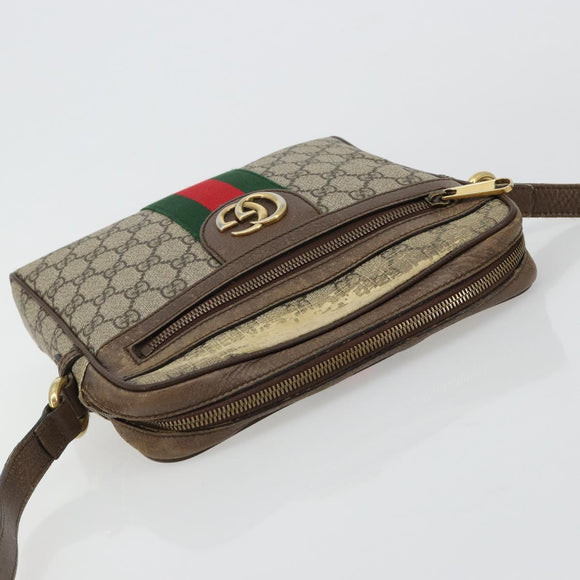 GUCCI GG Supreme Web Sherry Line Schultertasche PVC Beige Gold 547926 Auth BA13068