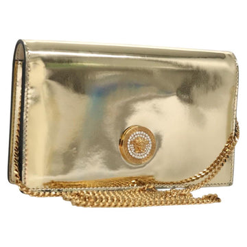 VERSACE Chain Shoulder Bag Patent leather Gold Auth BA1306AM