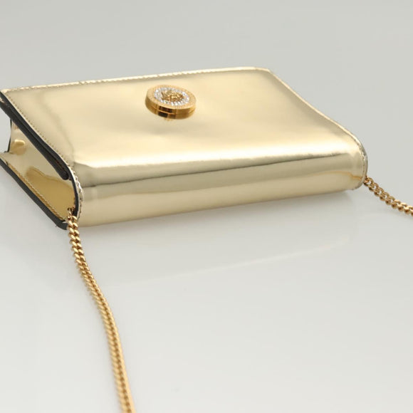 VERSACE Chain Shoulder Bag Patent leather Gold Auth BA1306AM
