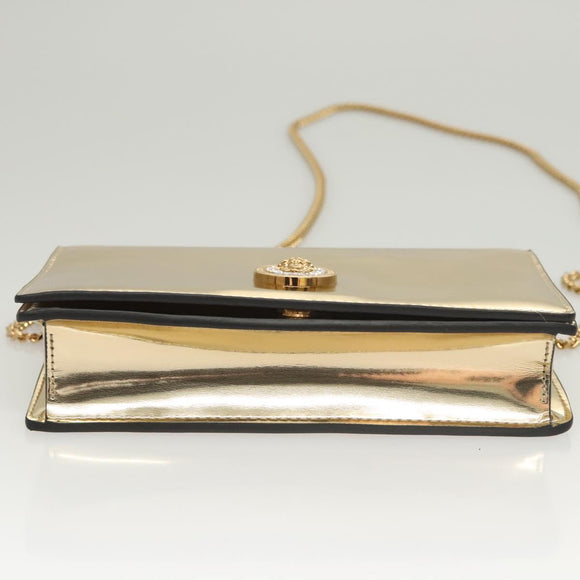 VERSACE Chain Shoulder Bag Patent leather Gold Auth BA1306AM