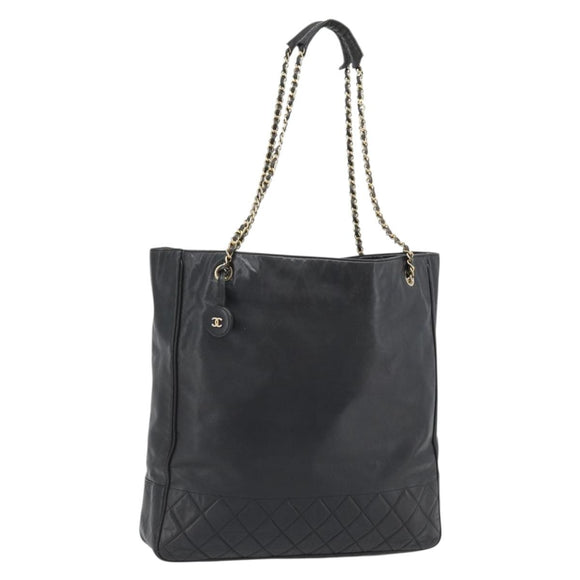 CHANEL Matelasse Chain Tote Bag Leather Black Gold CC Auth BA13071