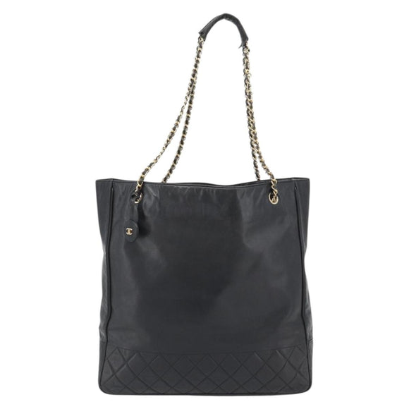 CHANEL Matelasse Chain Tote Bag Leather Black Gold CC Auth BA13071