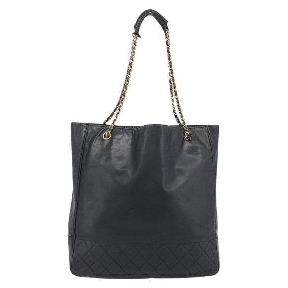 CHANEL Matelasse Chain Tote Bag Leather Black Gold CC Auth BA13071