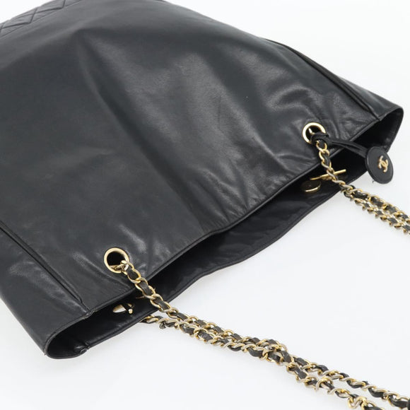 CHANEL Matelasse Chain Tote Bag Leather Black Gold CC Auth BA13071