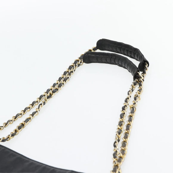CHANEL Matelasse Chain Tote Bag Leather Black Gold CC Auth BA13071