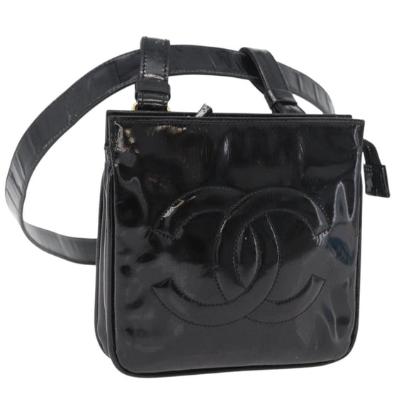 CHANEL Matelassé heuptas Lakleer Zwart Goud CC Auth BA13072