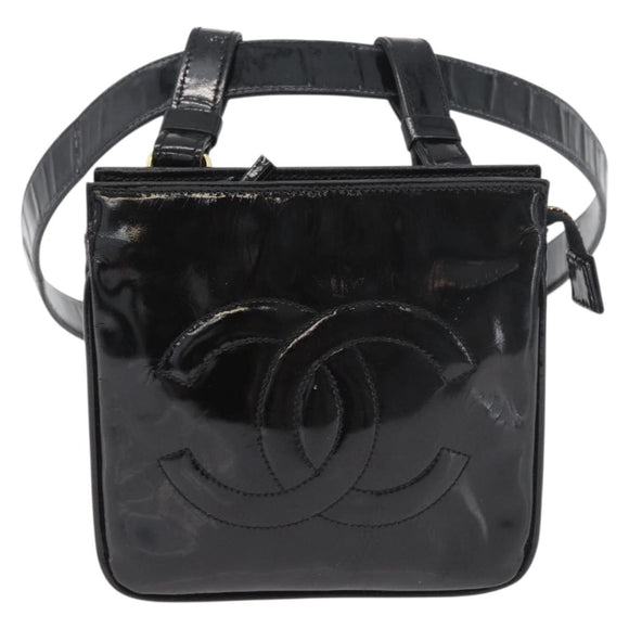 CHANEL Matelassé heuptas Lakleer Zwart Goud CC Auth BA13072