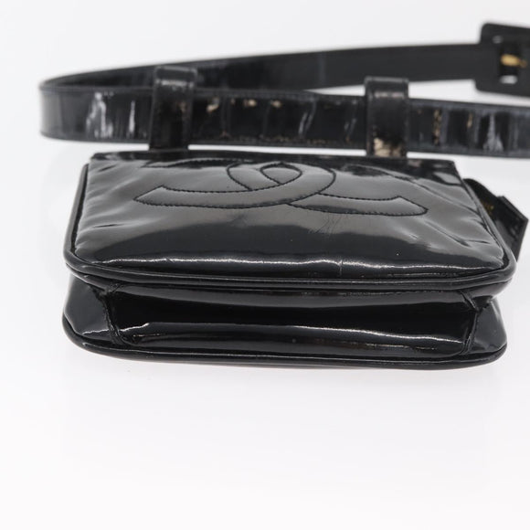 CHANEL Matelassé heuptas Lakleer Zwart Goud CC Auth BA13072