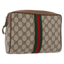 GUCCI GG Supreme Web Sherry Line Clutch Tas PVC Beige Rood 89 01 012 Auth BA13074-1
