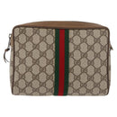 GUCCI GG Supreme Web Sherry Line Clutch Tas PVC Beige Rood 89 01 012 Auth BA13074-13