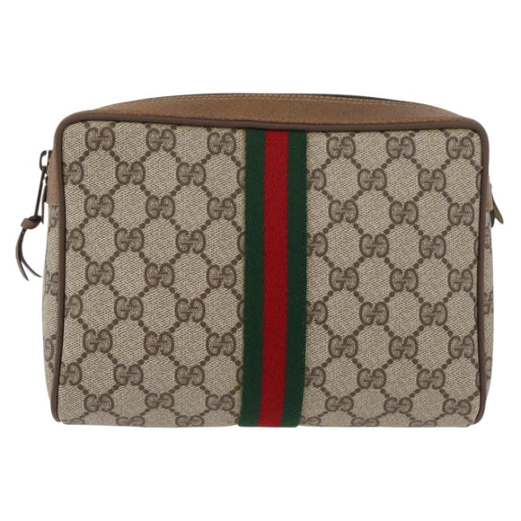 GUCCI GG Supreme Web Sherry Line Clutch Tas PVC Beige Rood 89 01 012 Auth BA13074